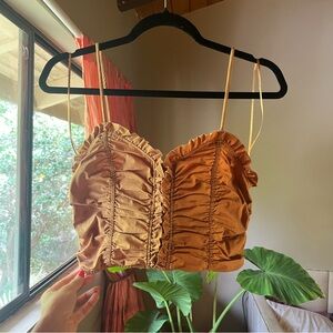 Zara Spaghetti Strap Ruching Ruffle Crop Top